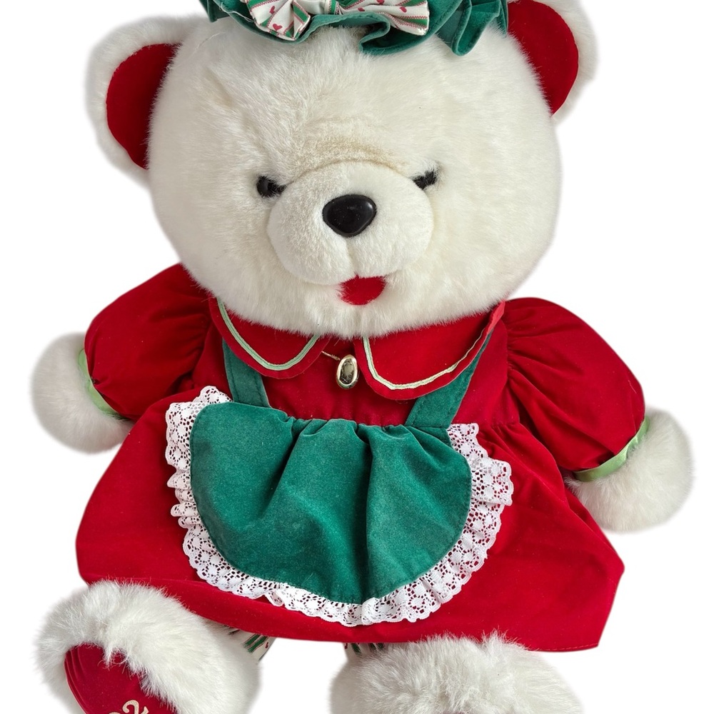 Vintage 1992 Christmas Momma Bear Family Plush 21" K-Mart White Stuffed Animal